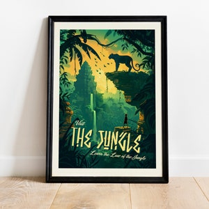 Vintage Wall Art, Printable Jungle Book Poster, Retro Tiger Illustration, Rustic Antique Decor, High Quality Travel Poster