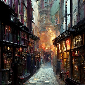 Magical Street Print: Wall Art, Alley Artwork, Digital Download, Printable Art, Wall Decoration for Home