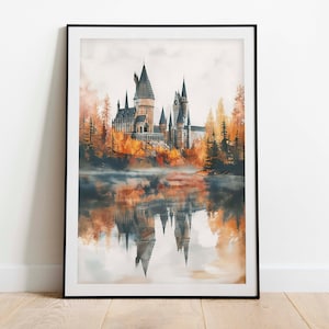 Magical Castle Watercolour, Charming Wizard Art, Great Lake Magic Print, for Wizarding World Enthusiasts