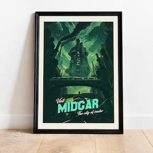 Cartel de viaje de Midgar - Impresión digital - Impresión Midgar - Cartel de fantasía