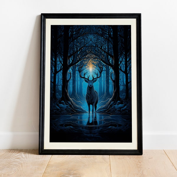 Magical Deer Print - William Morris Style Deer Spell Poster