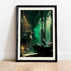 Magic School Snake Common Room Illustration, Wall Art, Art Print, Digital Download, Digital Print, Wall Decor, Home Decor
