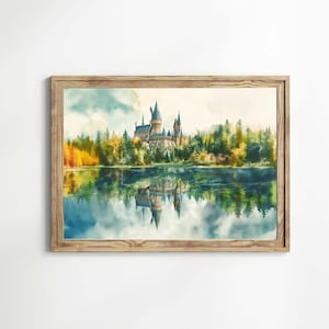 Wizarding Magical Castle Poster Print - Summer Across the Great Lake Wizarding World Watercolor Painting