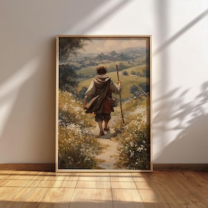 Leaving the Shire – Fantasy Fellowship Digital Oil Painting | Digital High Fantasy Landscape Wall Art Inspired by Middle Earth Adventure