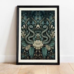 Handcrafted Snake House Poster - William Morris Style Art - Unique Magical Decor for Wizards and Witches - Perfect for Wizarding Fans