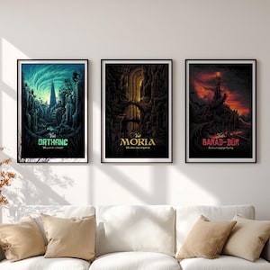 Set of 3 Fantasy Travel Poster Prints – Digital Wall Art for Middle Earth Inspired Decor