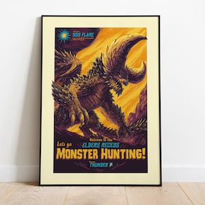 Let's Go Monster Hunting, Elder Recess, Monster Video Game Poster, Video Game Art, Gaming Prints, Gaming Poster, Wall Art