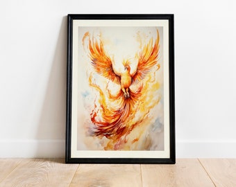 Magic Beasts Phoenix Print - Magical Bird Watercolour Splash Wall Art, Headmasters Office Animal Print, Poster, Wizarding world