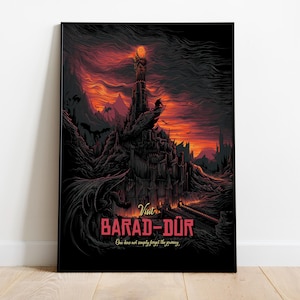 Land der Schatten Digitales Poster - Fantasy Travel Print mit einem Turmauge und brennenden Himmel