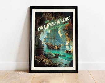 Visit One Eyed Willies Pirate Ship Poster - Travel Poster Print - Adventure Art