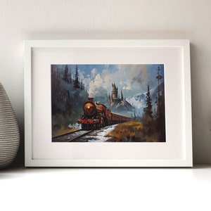 Enchanting Express Train Print - Wizard World Train - Magical Castle Poster - Witches and Wizards Art