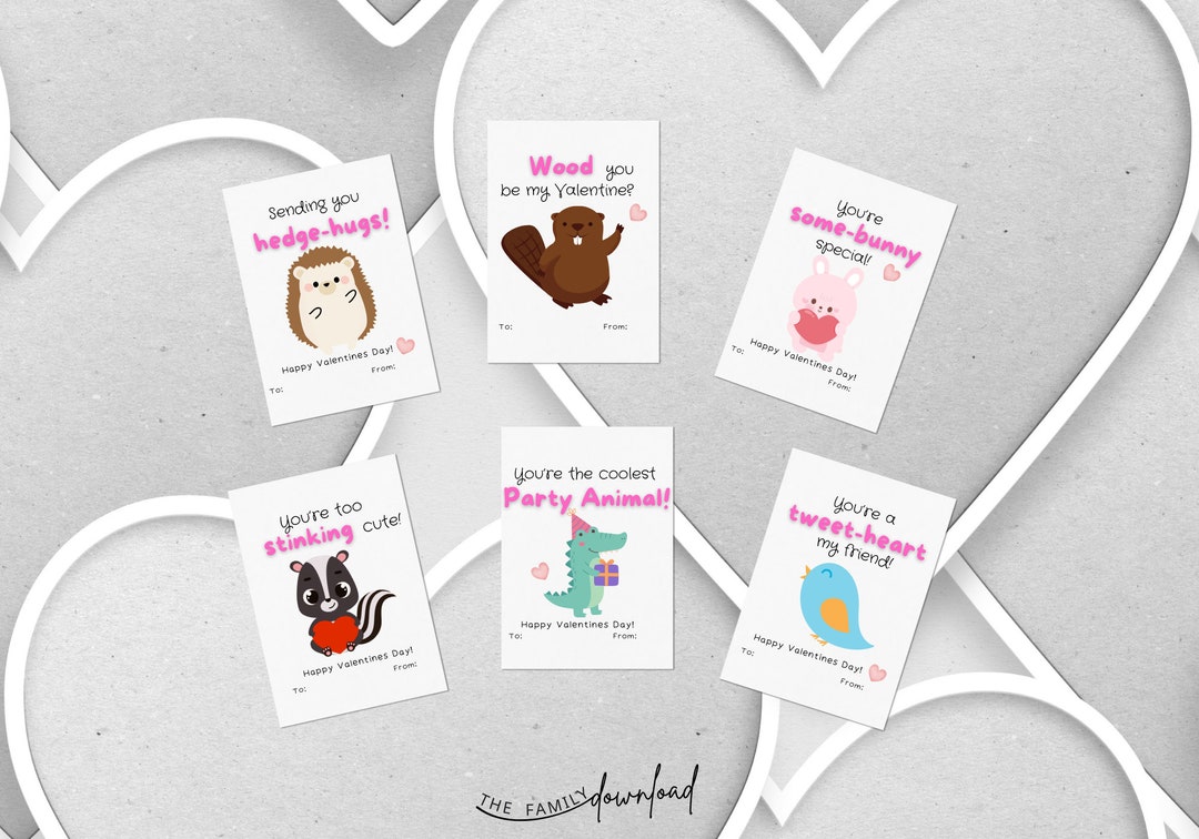 Printable Animal Valentines Day Cards Instant Download Print At Home Etsy