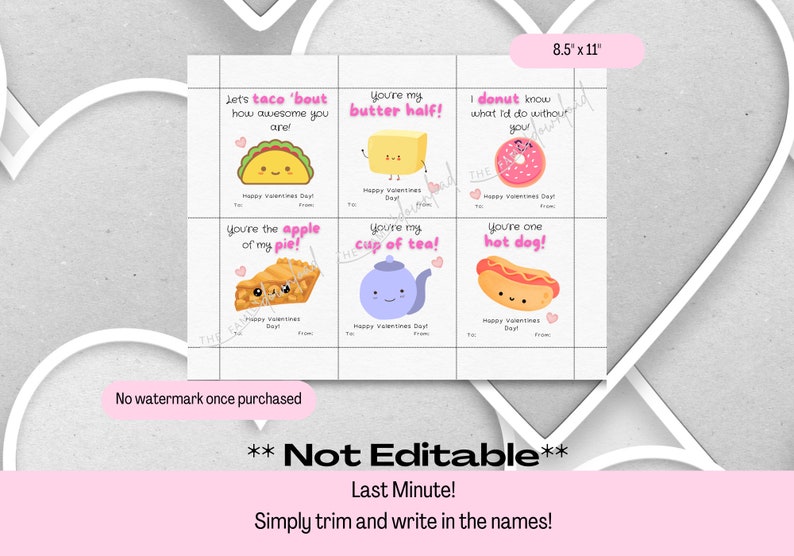 Printable Food Pun Valentines, Instant Download, Easy, DIY, Print Your ...