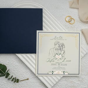 Convite personalizado, convite de casamento, convite com arte de linha, esboço e comemoração: seu convite exclusivo está esperando por você.