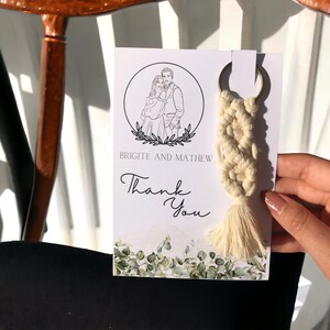 Faire-part personnalisé, faire-part de mariage, faire-part avec dessin au trait, cadeaux de mariage bohème, vente en gros de porte-clés en macramé.