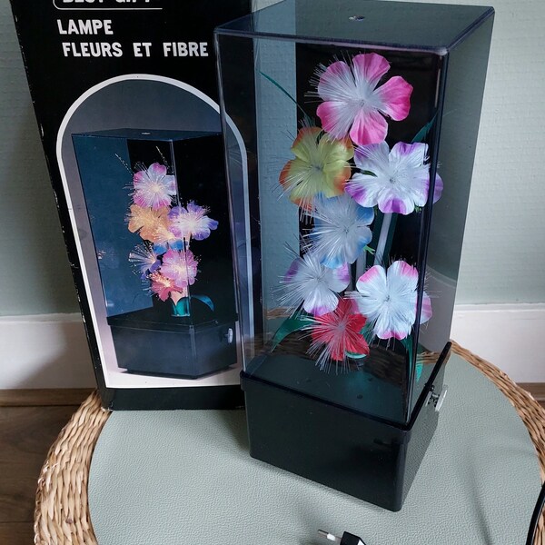Lampe à fleurs vintage à fibre optique avec boîte à musique
