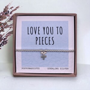 Pulsera de rompecabezas Love you to Pieces / Pulsera de plata esterlina hecha a mano / Regalo de te amo / Regalo de recuerdo / Regalo de buzón /
