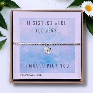 Pulsera de cuentas de plata o oro con flores para hermanas. Un regalo de recuerdo para su familia. Joyas para regalar en el buzón. Regalo de cumpleaños.