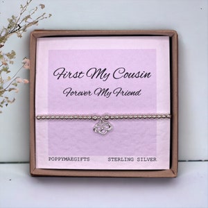 Primero mi prima, por siempre mi amiga / Pulsera de corazón infinito de plata esterlina hecha a mano / Buzón de regalo de cumpleaños para ella / Regalo para prima