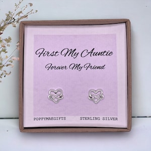 Primero mi tía, por siempre mi amiga / Pendientes de corazón infinito de plata / Buzón de regalo de cumpleaños para ella / Regalo para tía