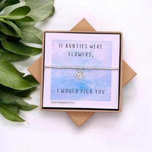 Auntie - Flower zilveren of gouden kralenarmband | Family Love You Keepsake-cadeau voor haar Sieraden | Brievenbuscadeau | Verjaardagscadeau