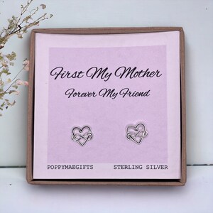 Primero mi madre, por siempre mi amiga / Pendientes de corazón infinito de plata / Buzón de regalo de cumpleaños para ella / Regalo para mamá