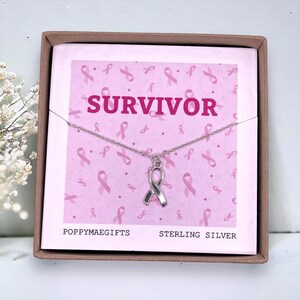 Collar de cáncer de mama / Collar de plata esterlina hecho a mano / Regalo para una superviviente valiente y fuerte / Regalo para un buzón
