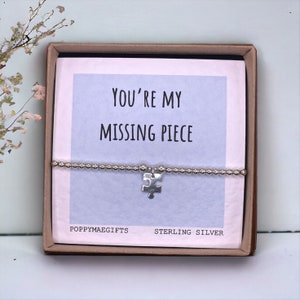Pulsera de rompecabezas con pieza faltante / Pulsera de plata esterlina hecha a mano / Regalo para ti / Regalo de recuerdo / Regalo para buzón /