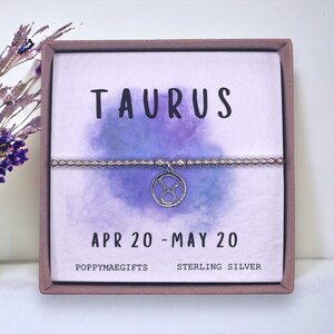 Pulseira com pingente do zodíaco de Touro | Joias de aniversário inspiradas na astrologia, presente feito à mão com miçangas | Presente em caixa de correio |