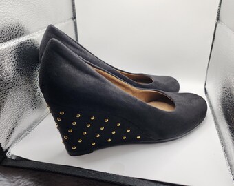 Aerosoles Size US Womens 6.5 Black Suede Leather Wedge Heels Sexy Witchy Shoes