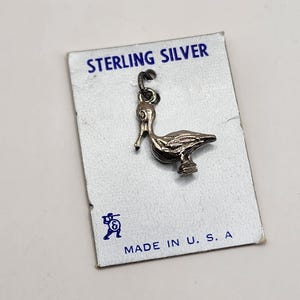 Sterling Silver .925 Vintage Pelican Bird Crane Necklace Bracelet Charm made in USA