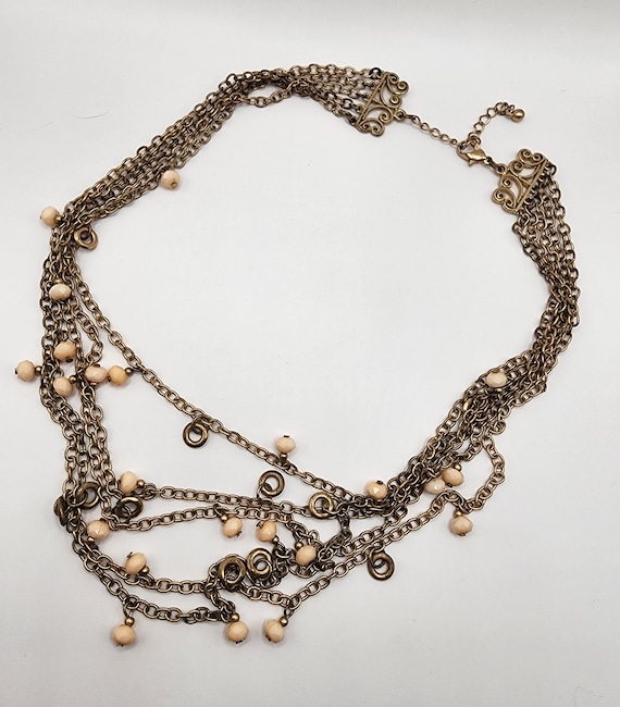 2000s Multilayer Pink Bead Brass Antiquated Chain Fairy Necklace Victorian