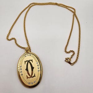 80s Kitsch Gold Tone Fashion Designer Couture Necklace Pendant Charm with Crystal Accents