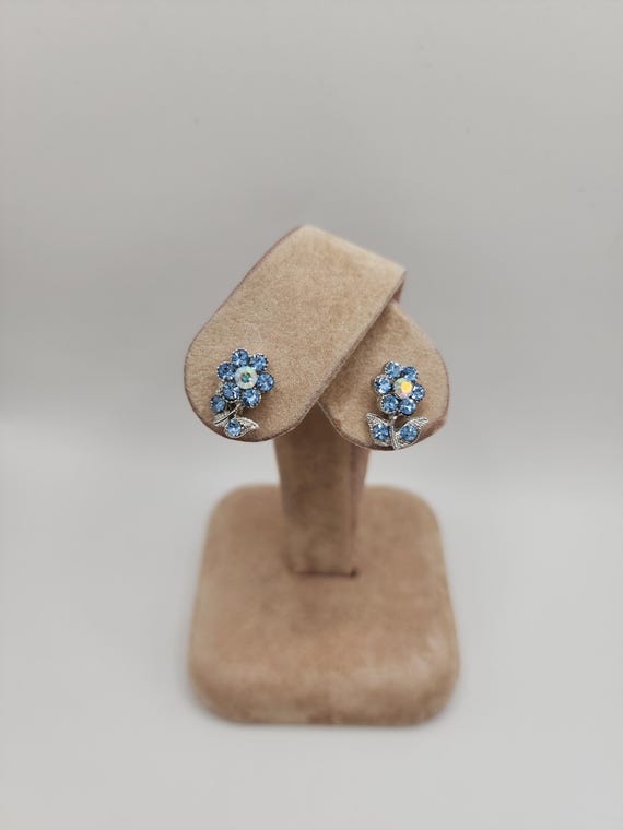 Tiny Periwinkle Blue Crystal Flower Stud Post Ear… - image 1