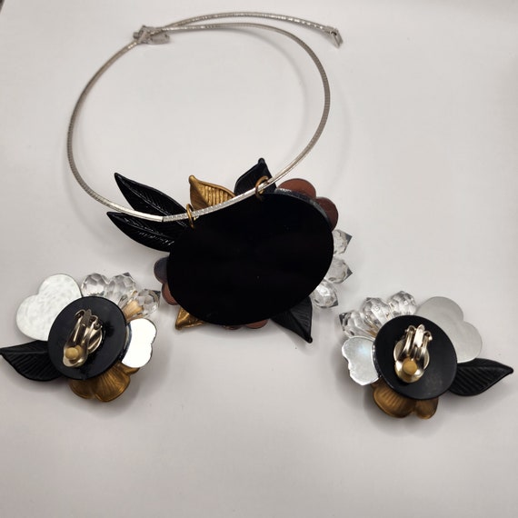 1980s Plastic Acrylic Flowers Gold Clear and Blac… - image 3