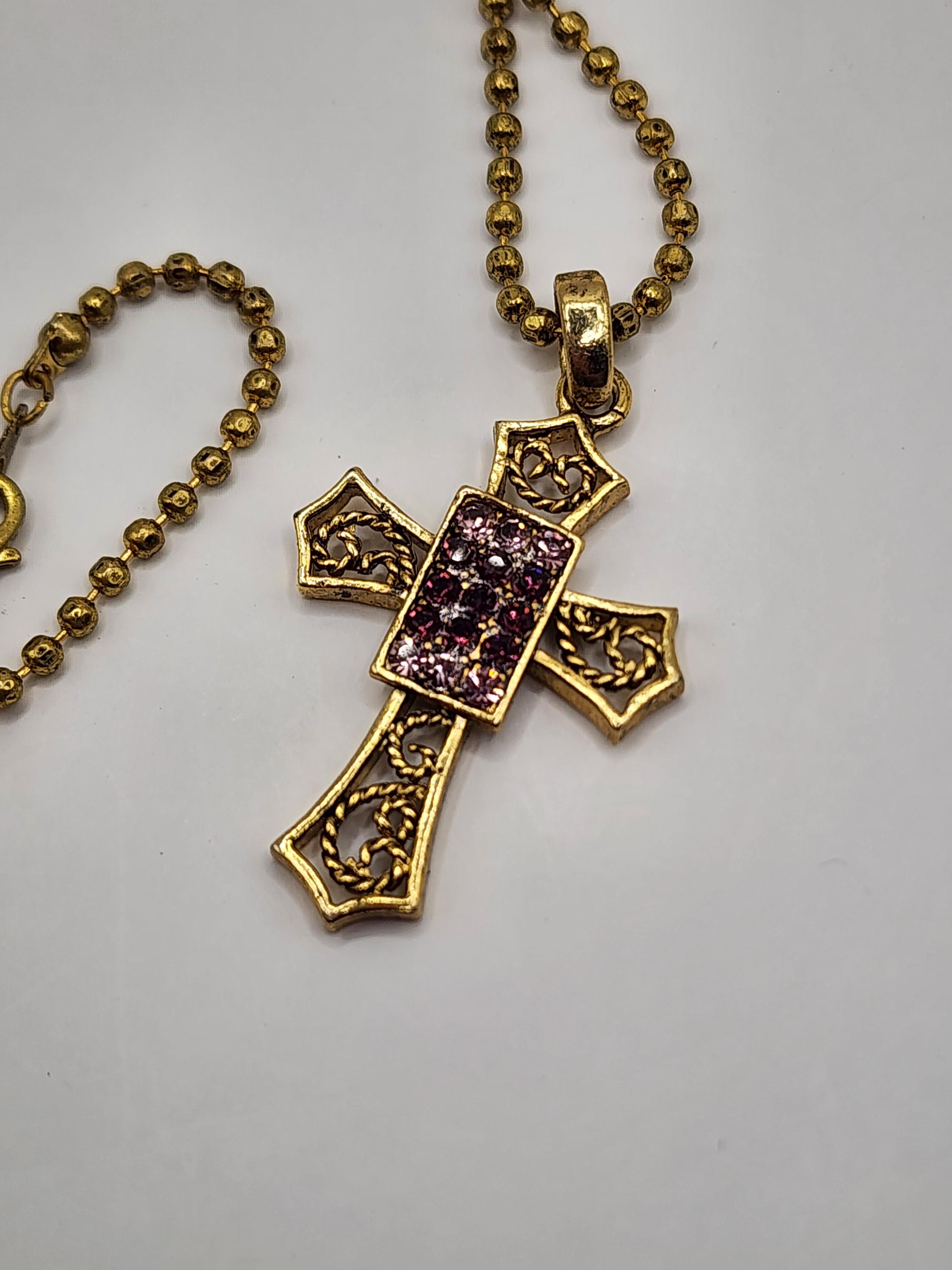 Early 2000s Purple Pink Austrian Crystal Cross Pendant