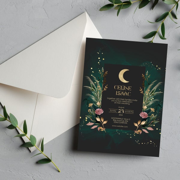 Celestial Garden Invitation, Metallic Elegance, Editable Template 5x7, Print or send via Phone, Perfect for Wedding, Birthday or Party