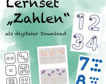 29-page number learning set, learning numbers, clothespin cards with summer motifs, number tracing for kindergarten & preschool as a digital download