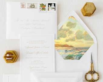 Ocean Waves Envelope Liner | Minimal Envelope Liner | A7 Envelope Liner | Neutral Liner | Fine Art Wedding Invitation Envelopes | Envelopes