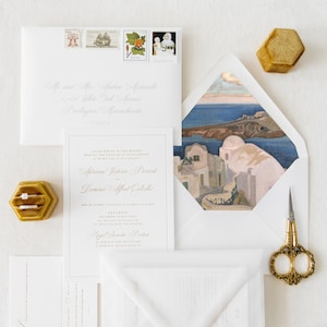 Fodera per busta greca, Fodera per busta Santorini Grecia, Invito per matrimonio Grecia, Invito greco, Busta foderata greca, Buste per matrimonio