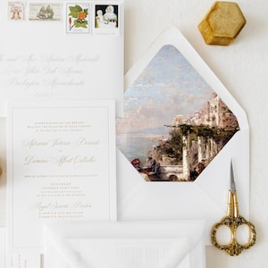 Amalfi Coast, Amalfi Coast Envelope Liner, Amalfi Coast Art, Destination Wedding Invitations, Italian Wedding Envelopes, Amalfi Coast Print