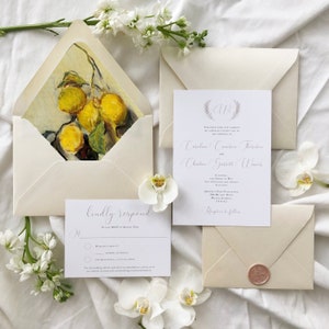 Zitronen Umschlag Liner | Bedruckbarer Umschlag Liner | Aquarell Liner | Umschlag Liner | Fine Art gefütterte Umschläge für Hochzeit | Italienische Hochzeit