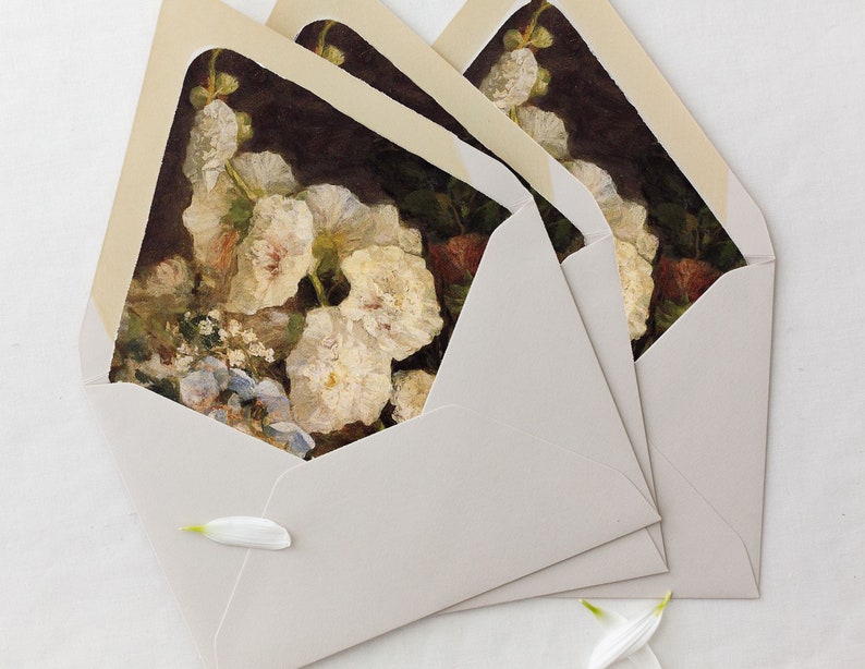 Elegant floral envelope liner for wedding invitations. Modern, minimalist wedding invitations.