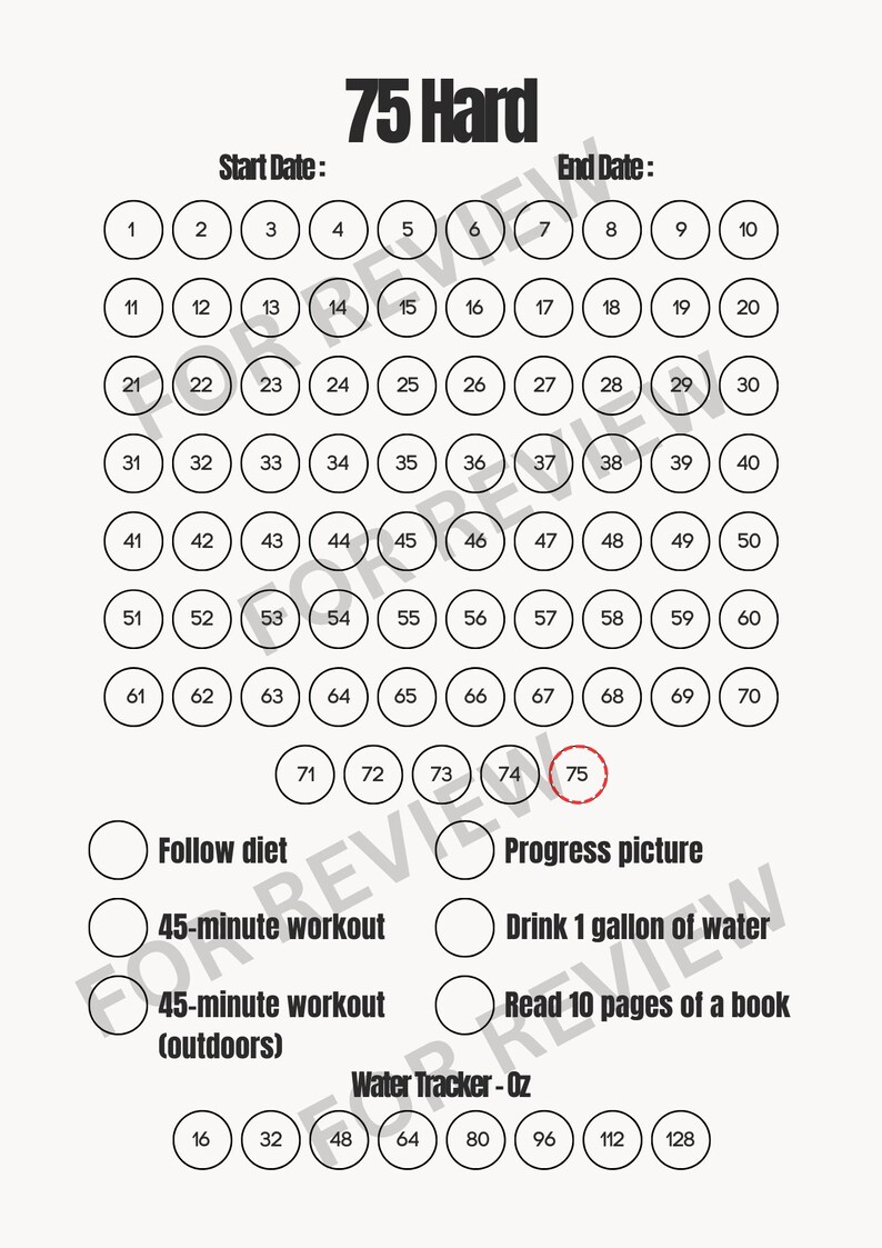 75 Hard Tracker, Printable Digital Download - Etsy