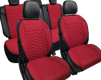 Car Seat Covers Red Alcantara Full Set, Universal Fit Car Seat Covers, Custom Seat Covers, Nonslip Covers, Vehicle Seat Cover Suede