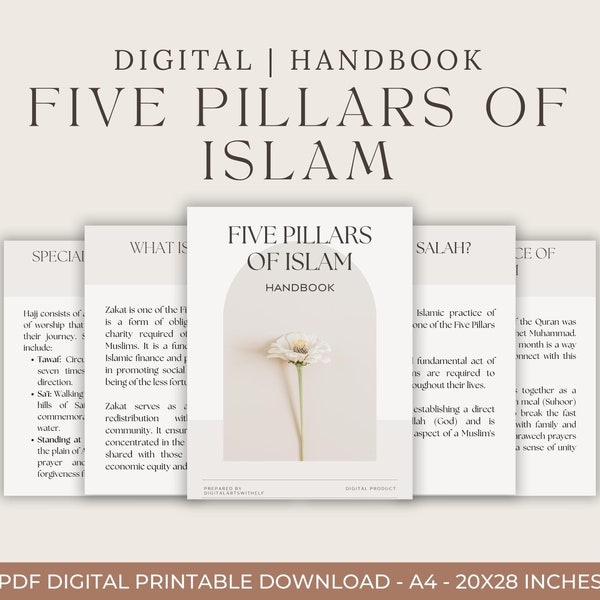 Five 5 Pillars of Islam Digital Muslim Arts Islamic Handbook Shahadah Salah Sawm Zakat Hajj Prints E book Conditions of Islam - 33 pages Pdf