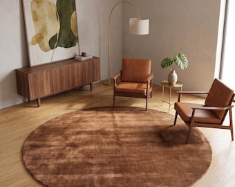 Round Gabbeh Rug 152x152 cm Loom Knotted Wool Brown Yellow Designer Area Rug RUGEAST