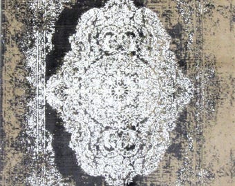 Moderner Teppich 197x144 cm | Handmade Wool Rug | Modern Abstract Carpet Gray White | Wohnzimmer Schlafzimmer | Rugeast