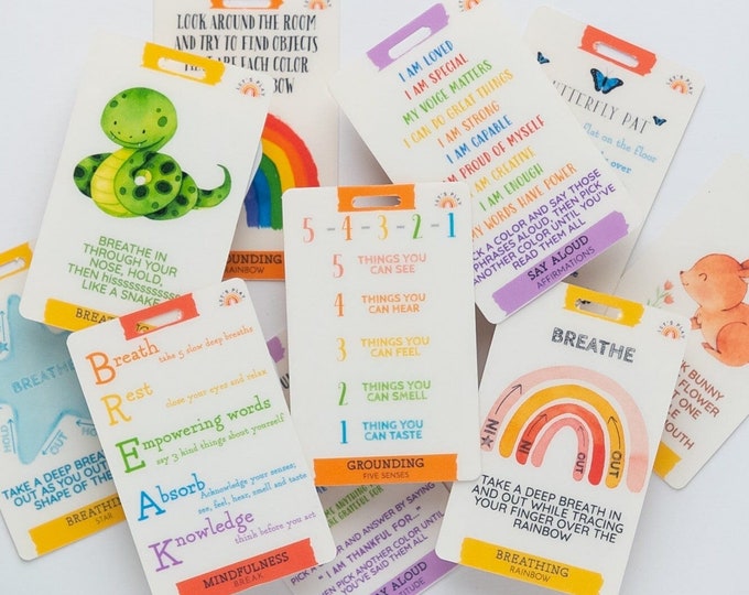Calming Badge Reel Cards, Pediatric Occupational Therapy, Teacher Speech Therapist Tools