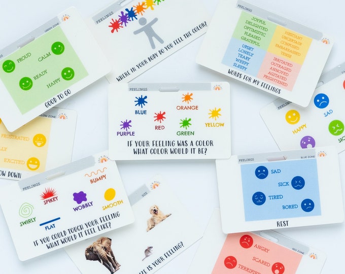 Feelings Chart Badge Reel Cards HORIZONTAL, Child Life Specialist, Pediatric Badge Reel, Teacher Lanyard, School Counselor, SLP, Lets Play